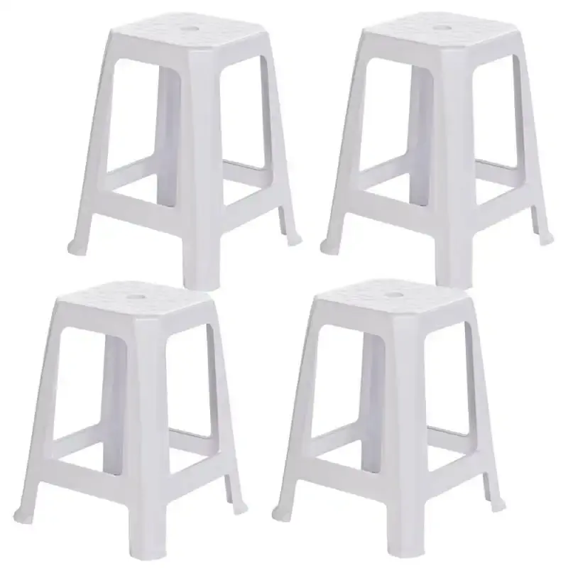 Banqueta tabouret branco empilhável kit com 4 peças dolfin — fotografia de referência
