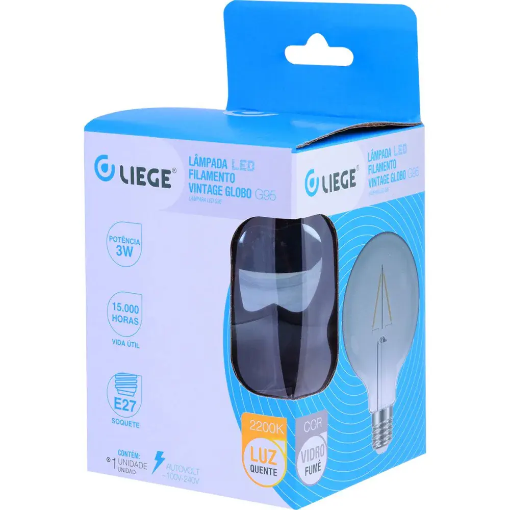 Lâmpada led filamento vintage globo fumê G95 bivolt Liege — fotografia 5