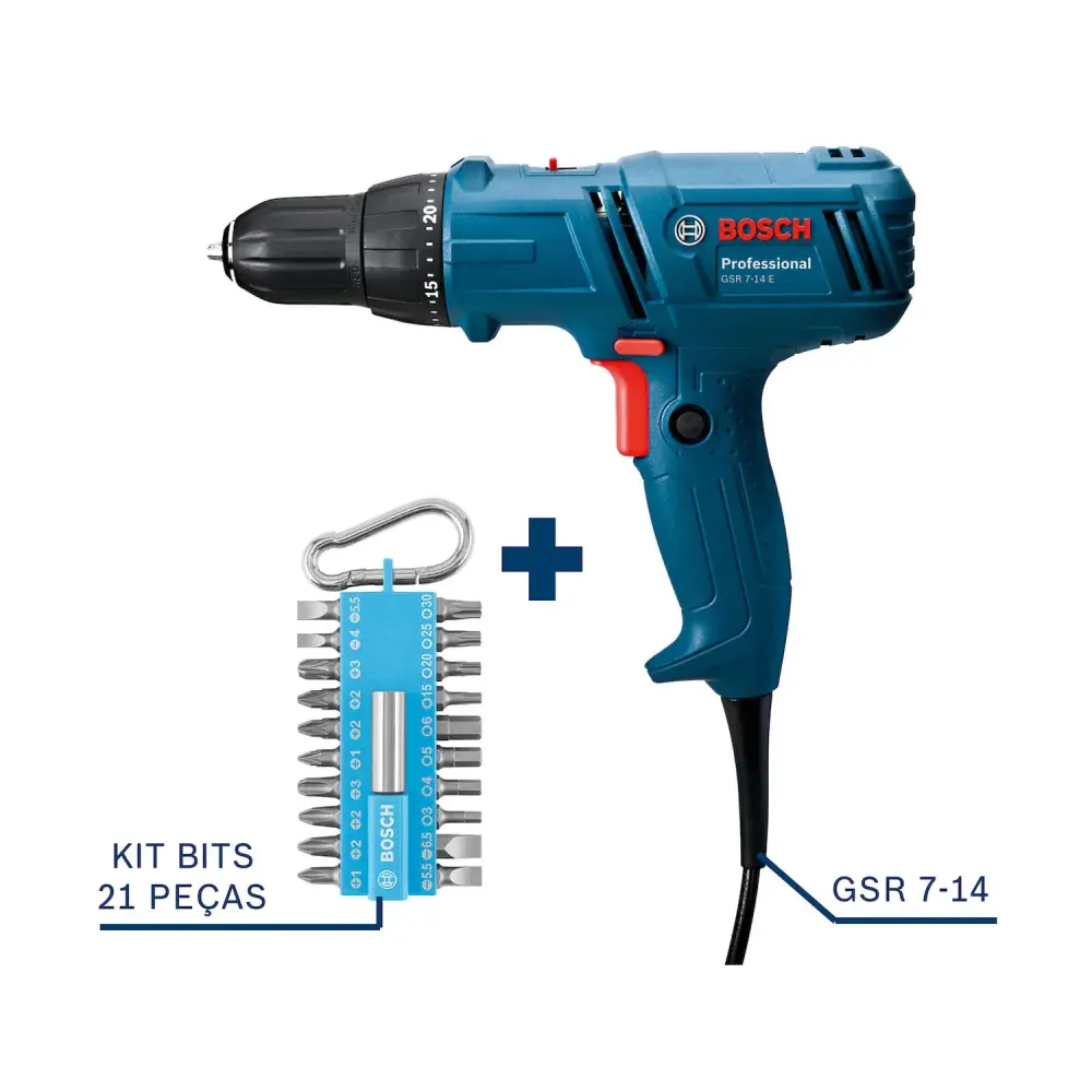 Parafusadeira furadeira GSR7-14E 220V + 21 bit Bosch — fotografia 7