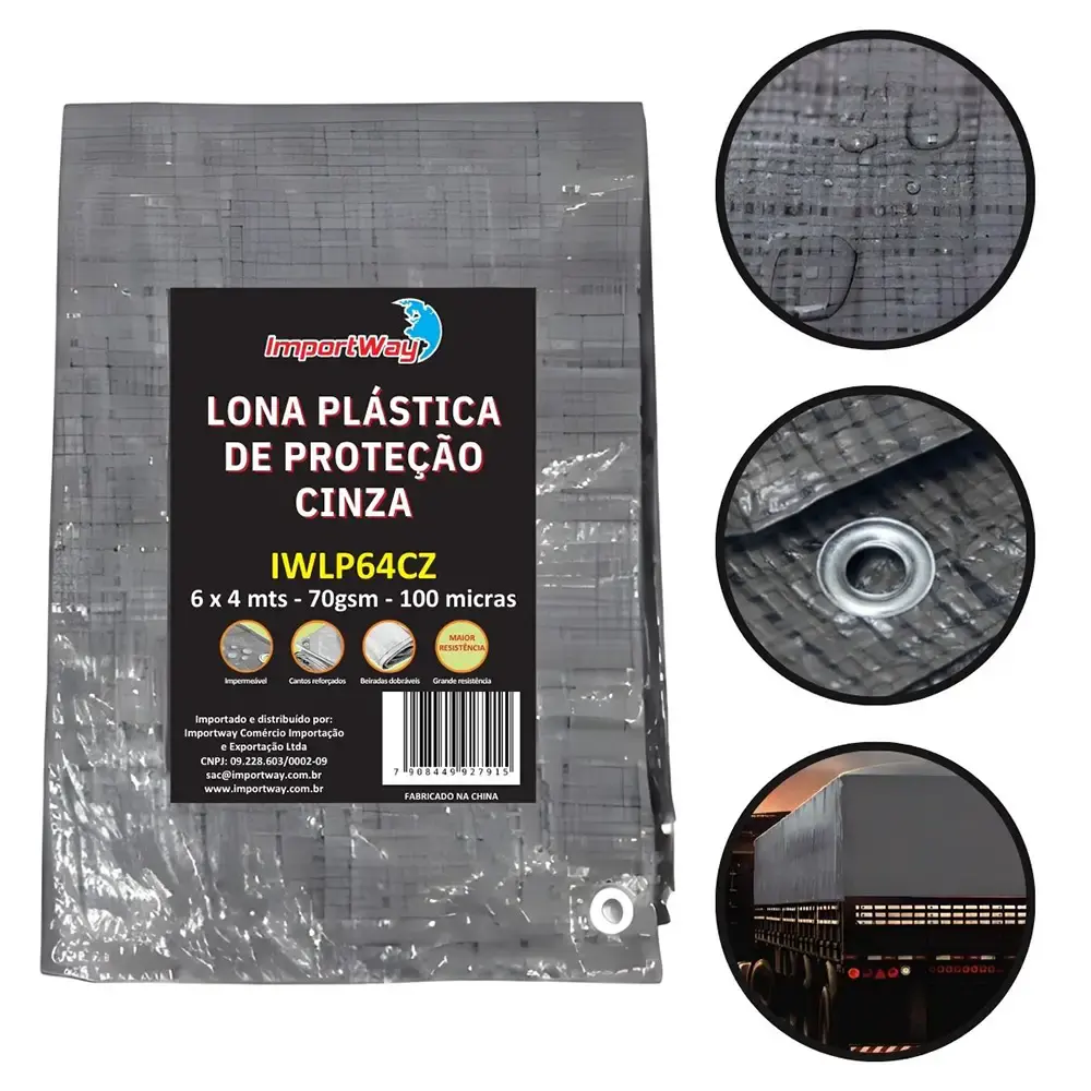 Lona Carreteiro 100 Micras Leve 6 x 4 Metros Cinza IWLP64TR IMPORTWAY — fotografia de referência