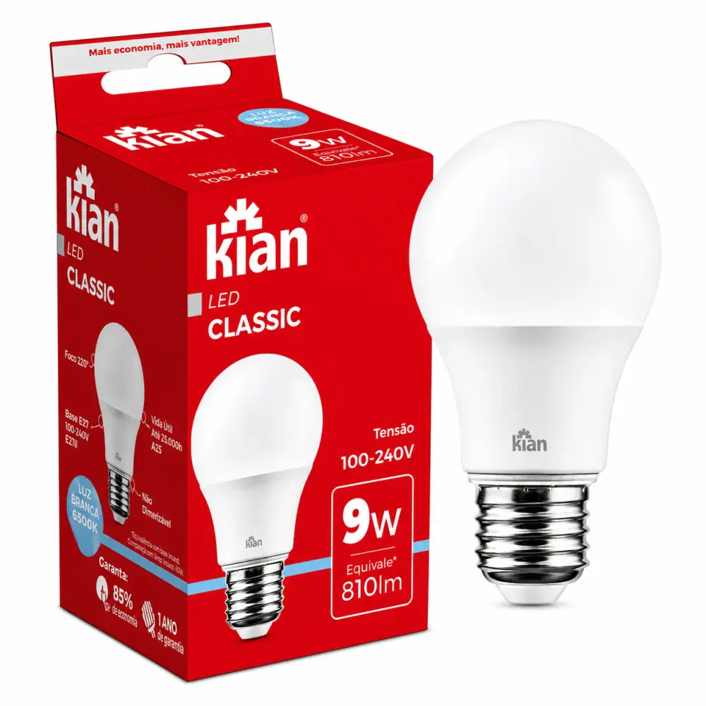 Lâmpada led bulbo E27 9W 6500K bivolt Kian