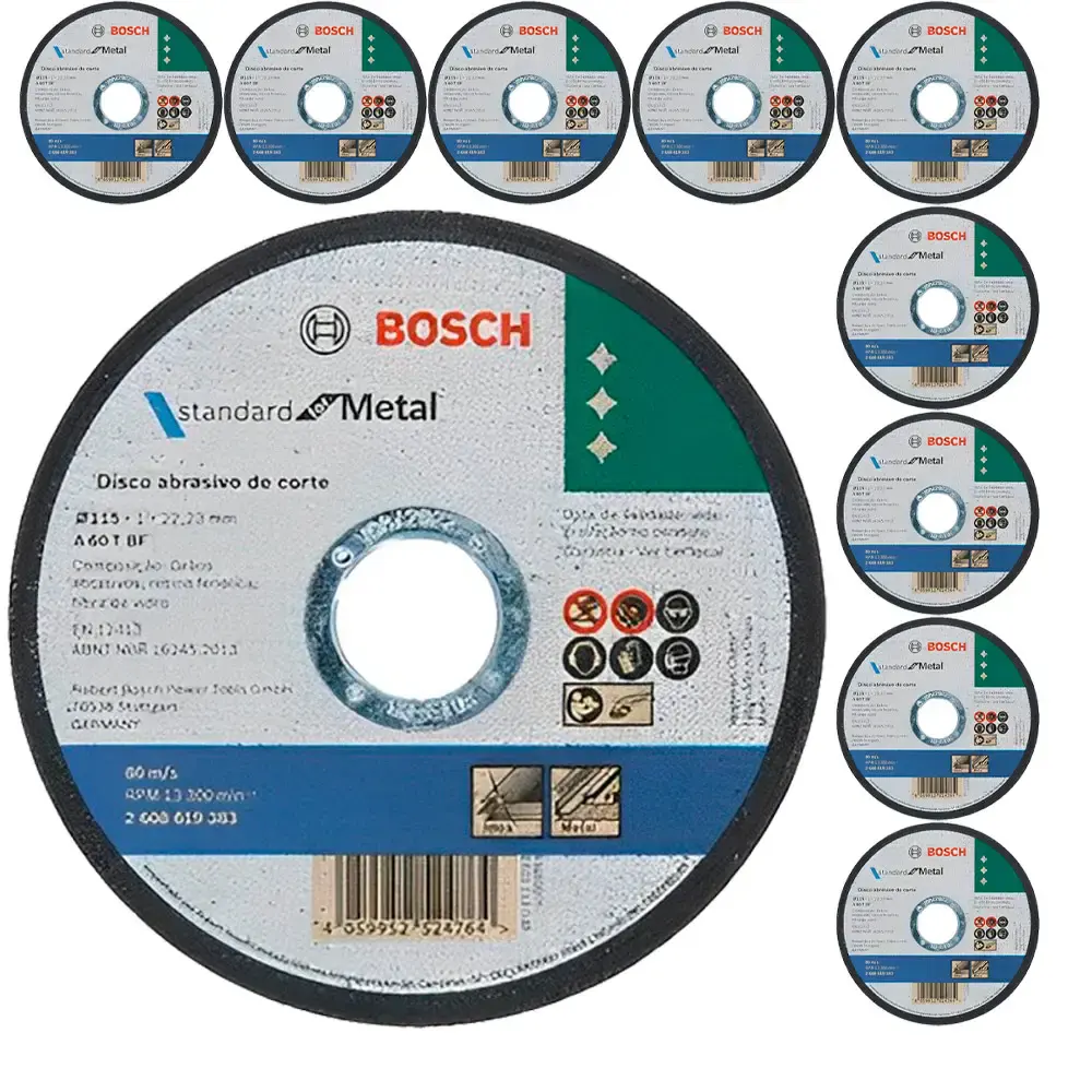 Disco de corte 115 MM x 1,0 MM standard for metal kit com 10 unidades Bosch — fotografia de referência