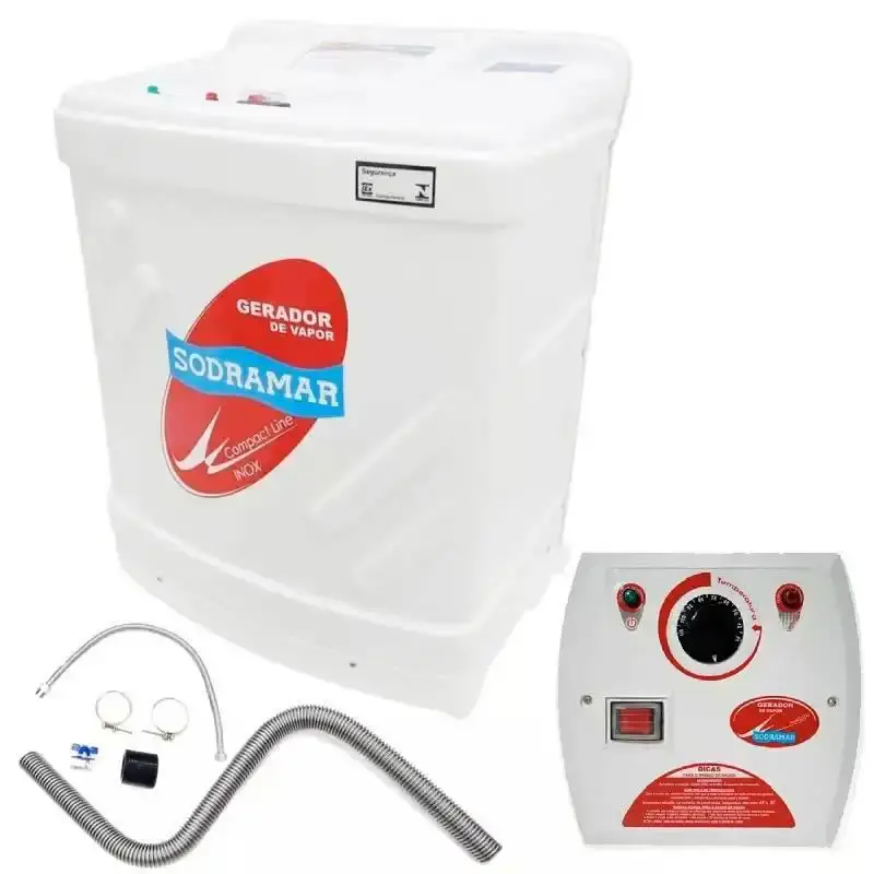 Gerador de Vapor Inox para Sauna 12.0Kw 220V Trifásico c/ Quadro Analógico e Kit Instalação SODRAMAR — fotografia de referência