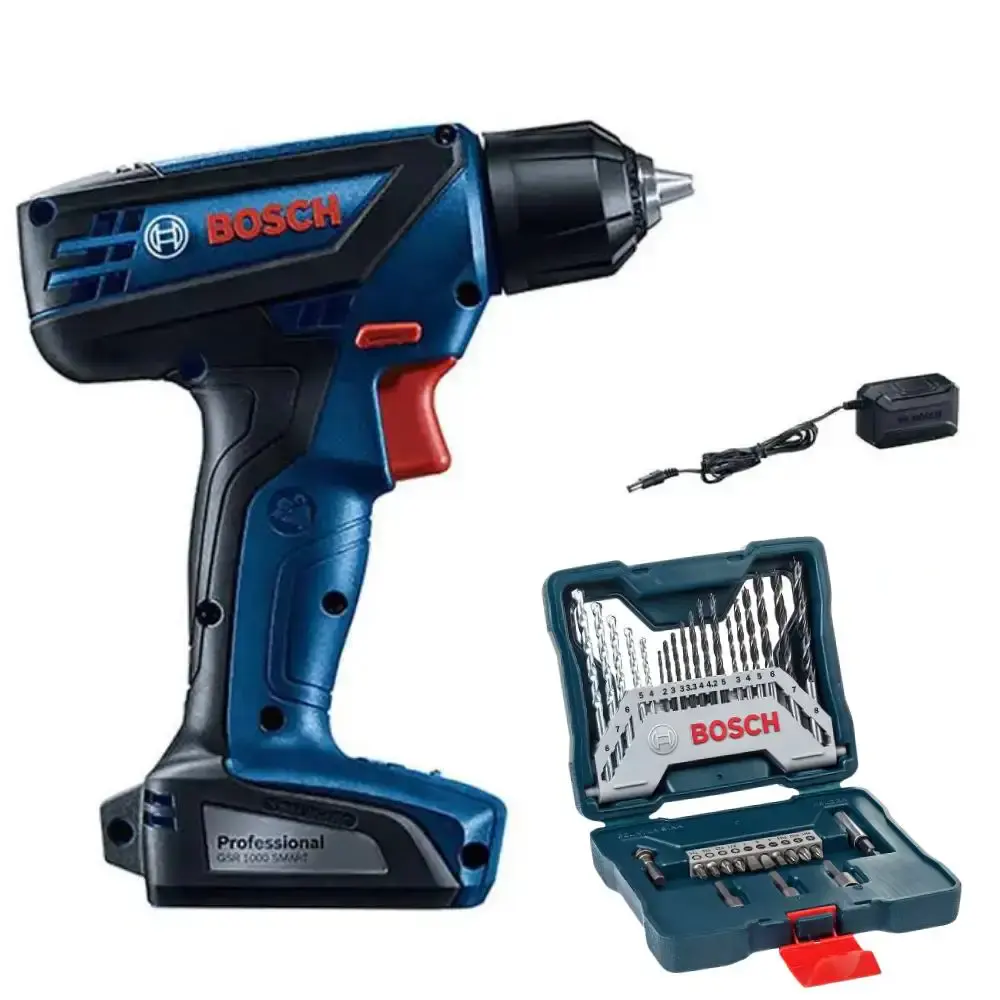 Parafusadeira furadeira GSR 1000 smart 12V com estojo brocas Bosch — fotografia de referência