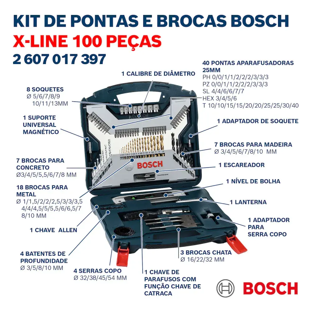 Jogo de brocas e bits titanium x-line com 100 peç Bosch — fotografia 8