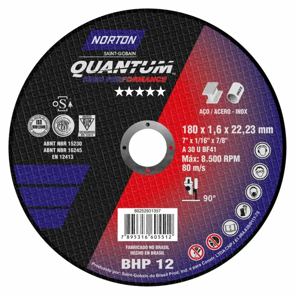 Disco de corte reto para inox quantum BHP12 180X1.6MM Norton — fotografia 3