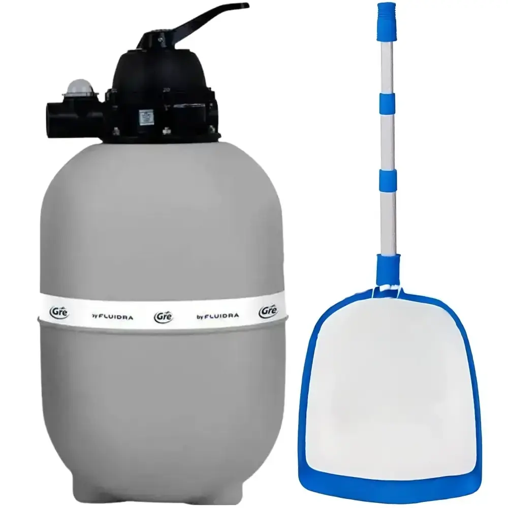 Filtro para piscina 30.000 litros GRE300 1/3CV com peneira de cabo telescópico Fluidra