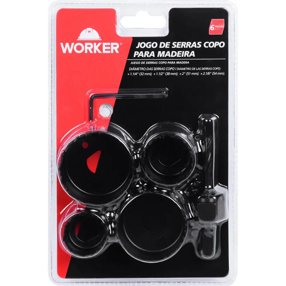 Kit de serras copo com broca piloto 5 peç Worker — fotografia 5