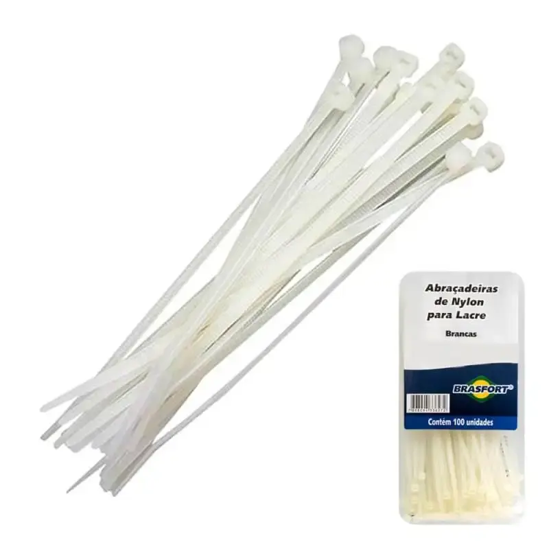 Abraçadeira de Nylon 250 x 4.8 MM Kit 100 Unidades Branco 8636 BRASFORT — fotografia de referência