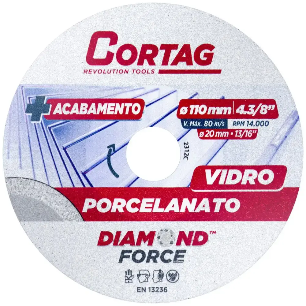 Disco diamantado 4,3/8 POL furo 20 MM para porcelanato e vidro Cortag