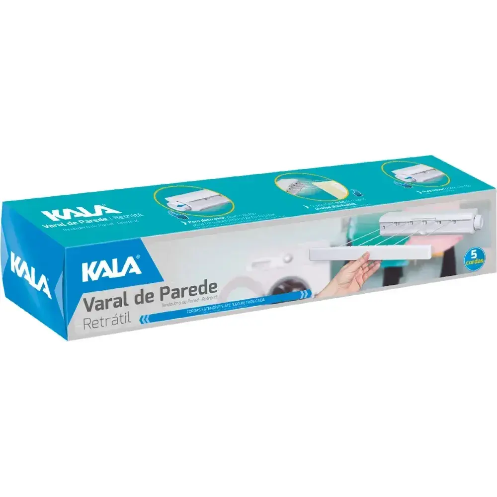Varal de parede com 5 cordas retrátil 37X7X7CM Kala — fotografia 6