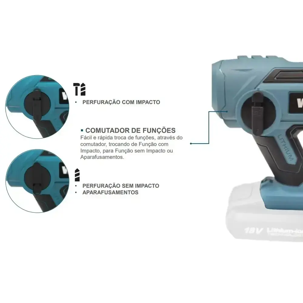 Martelete plus à bateria 18V com bateria e carregador Wesco — fotografia 7