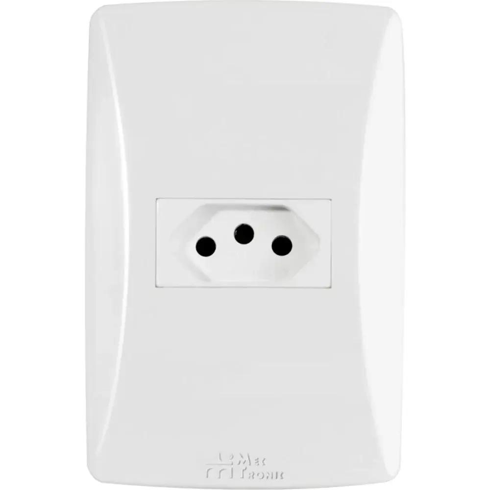 Tomada petra horizontal branca com placa 2P+T 10A Mectronic