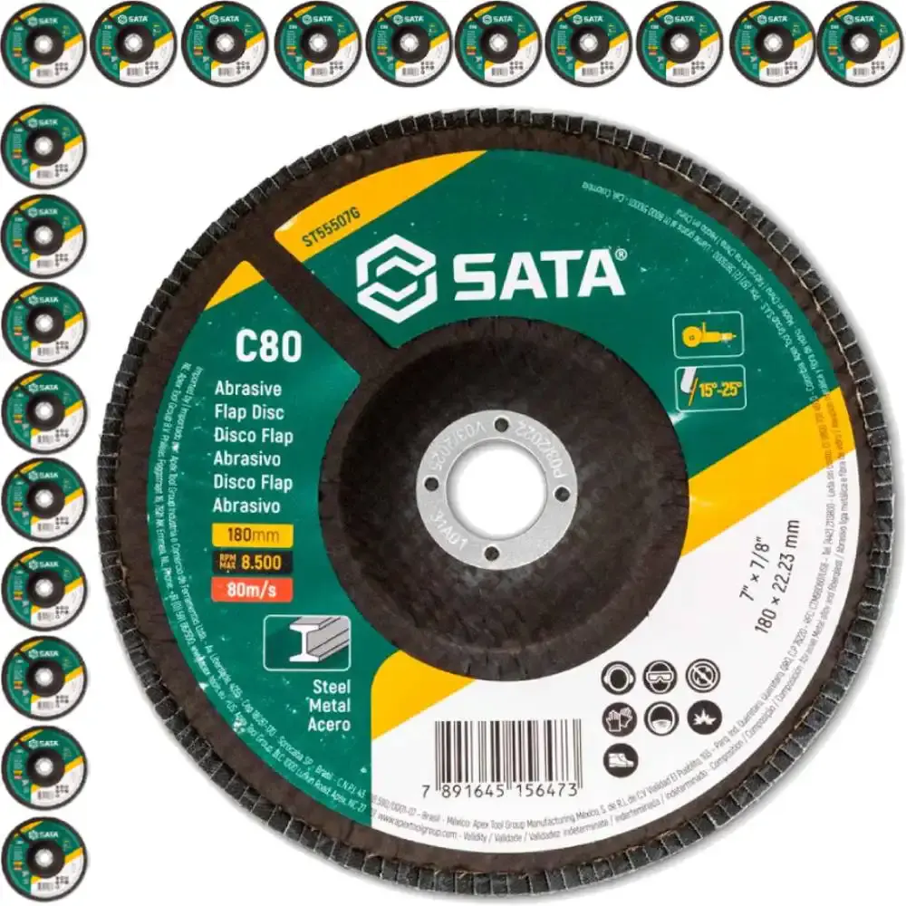 Kit 20 discos de lixa flap abrasivo metal 7 polegadas grão 80 Sata — fotografia de referência