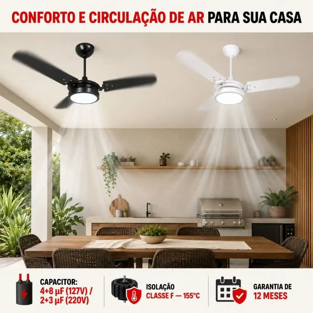 Ventilador de teto ventus 3 pás com LED 6K casa LYS Branco 220 V — fotografia 5