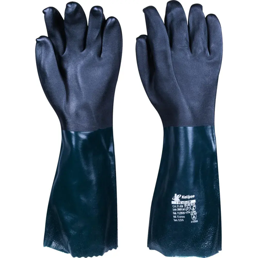 Luva pvc com forro 27CM palma áspera tam 9,5 g Kalipso