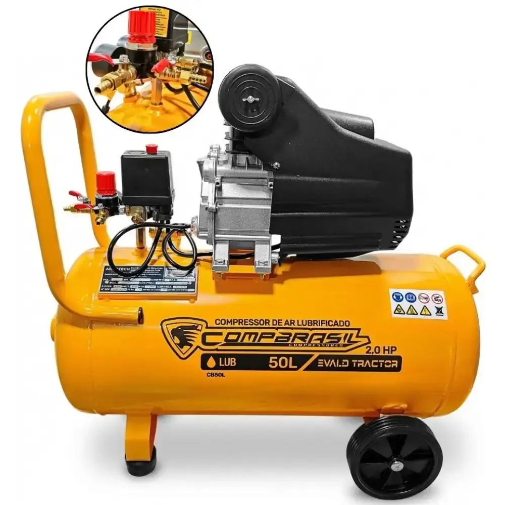 Compressor portátil lub 8,6 pés 2HP 50L com kit 5 peças evald tractor Compbrasil 220 V — fotografia 3