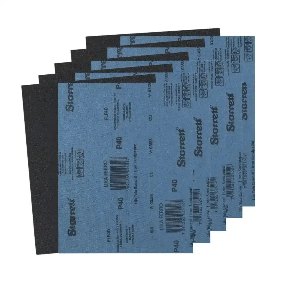 Folha de lixa pano metal grão 40 com 25 unidades FLF40 Starrett