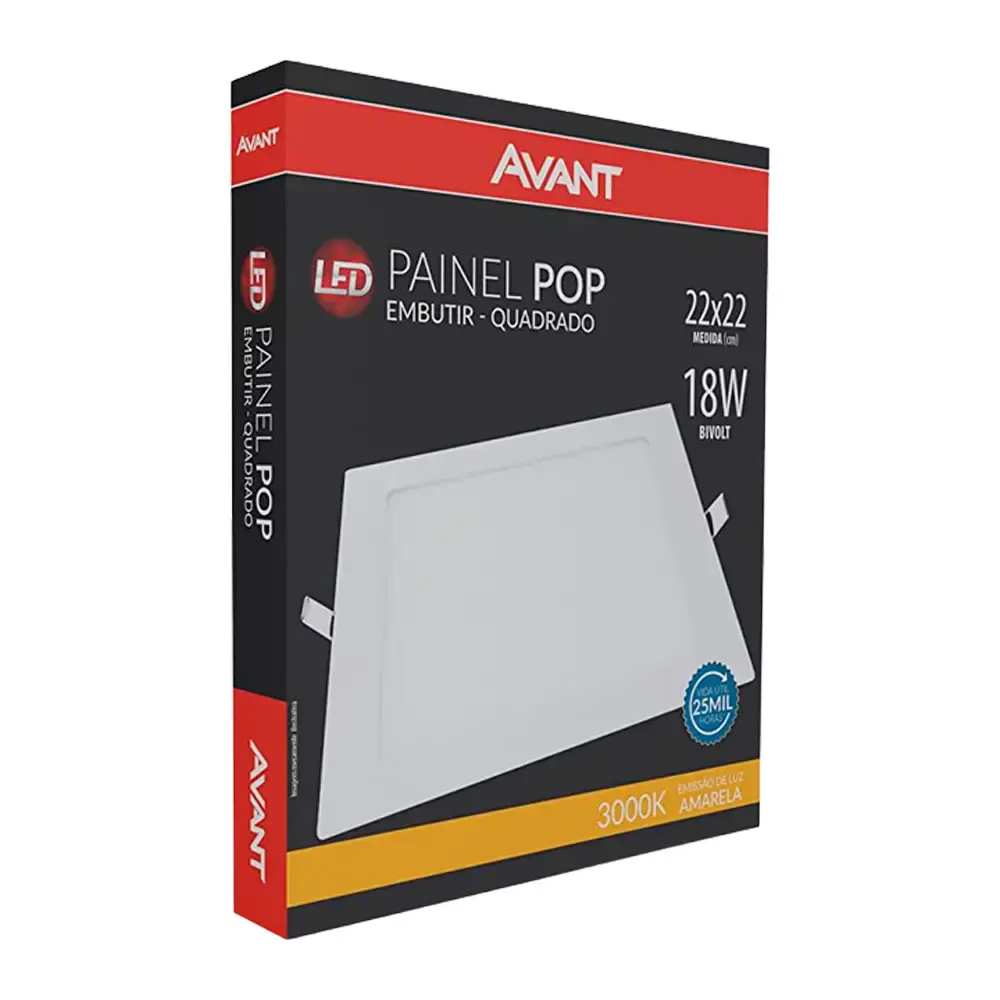 Plafon led 3000K quadrado 18W painel embutir slim Avant — fotografia 3
