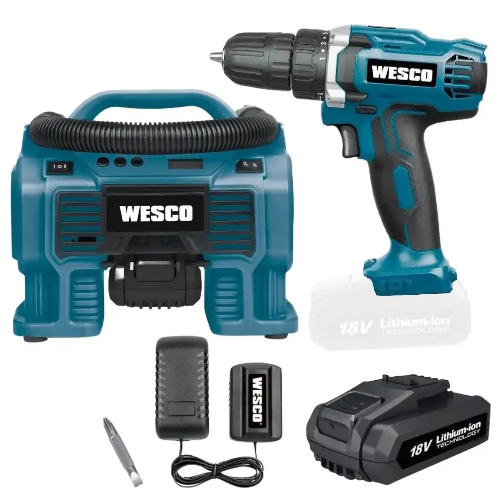 Parafusadeira e furadeira 18V com bateria e carregador compressor de ar portátil 160PSI 18V com 3 bicos Wesco