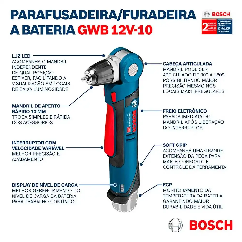 Parafusadeira furadeira angular 12V GWB 12V-10 com maleta, sem bateria Bosch — fotografia 7