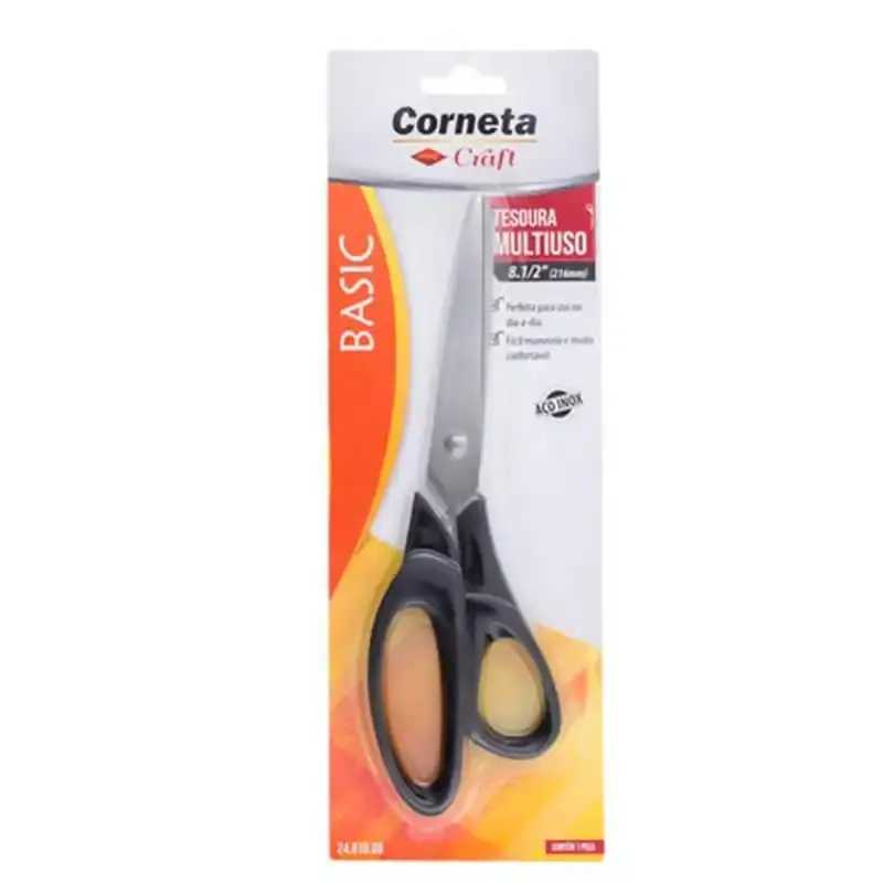Tesoura multiuso 8.1/2 POL 20 CM basic aço inox cabo PP Corneta — fotografia 5