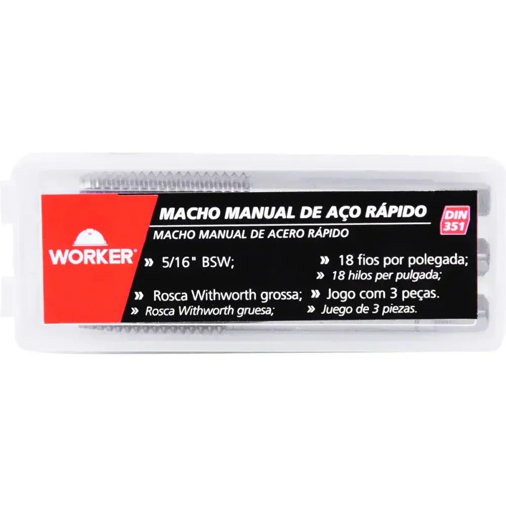 Jogo de macho manual em aço rápido com 3 peç 5/16 Worker — fotografia 12
