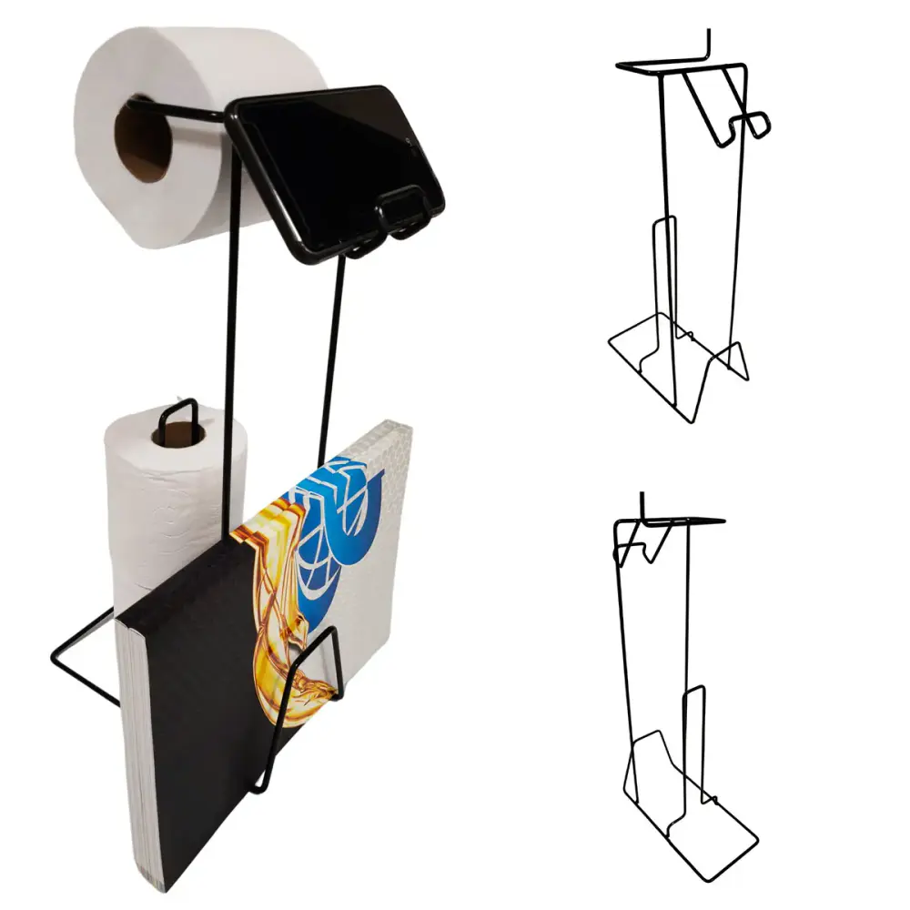 Suporte papel higiênico de chão celular e revistas Evald Preto — fotografia 2