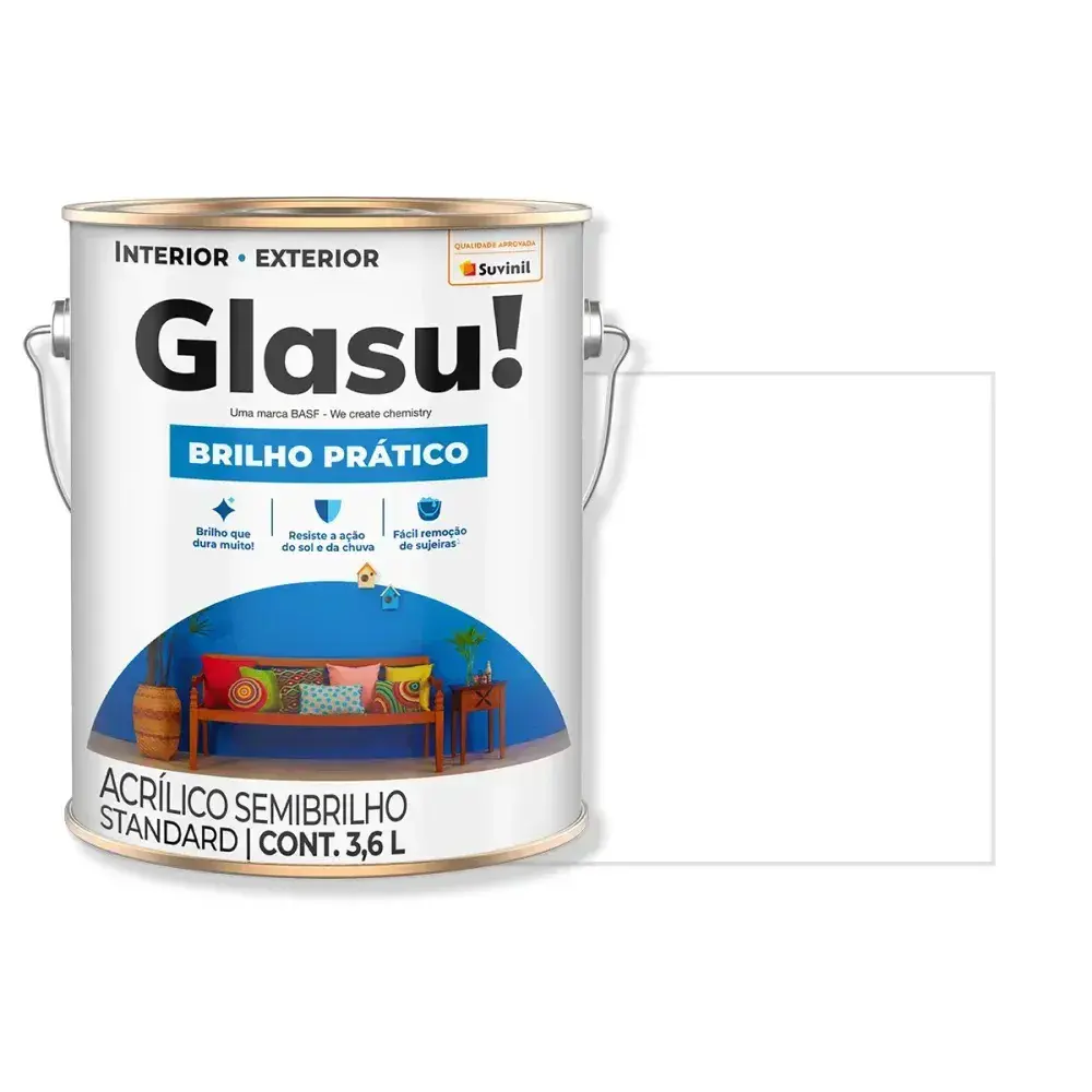 Tinta acrílica semibrilho brilho prático branco 3,6L glasu Suvinil Glasu! — fotografia 2