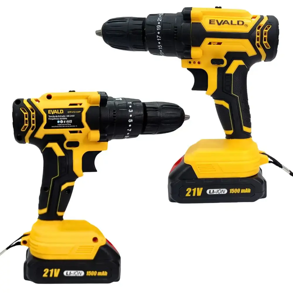 Parafusadeira furadeira bateria 21V com impacto, maleta, 2 baterias e kit 136 peças bivolt Evald — fotografia 8