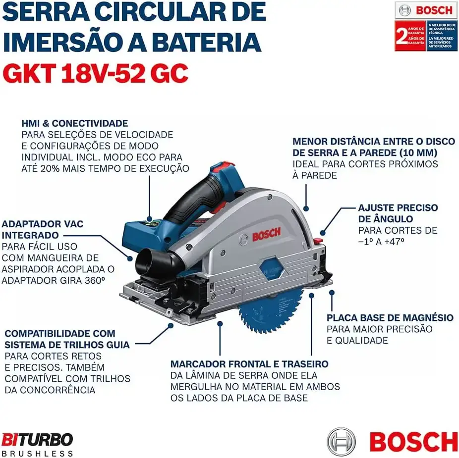 Serra Circular de Imersão 18v BRUSHLESS s/ Bateria GKT 18V-52 GC BOSCH — fotografia 2