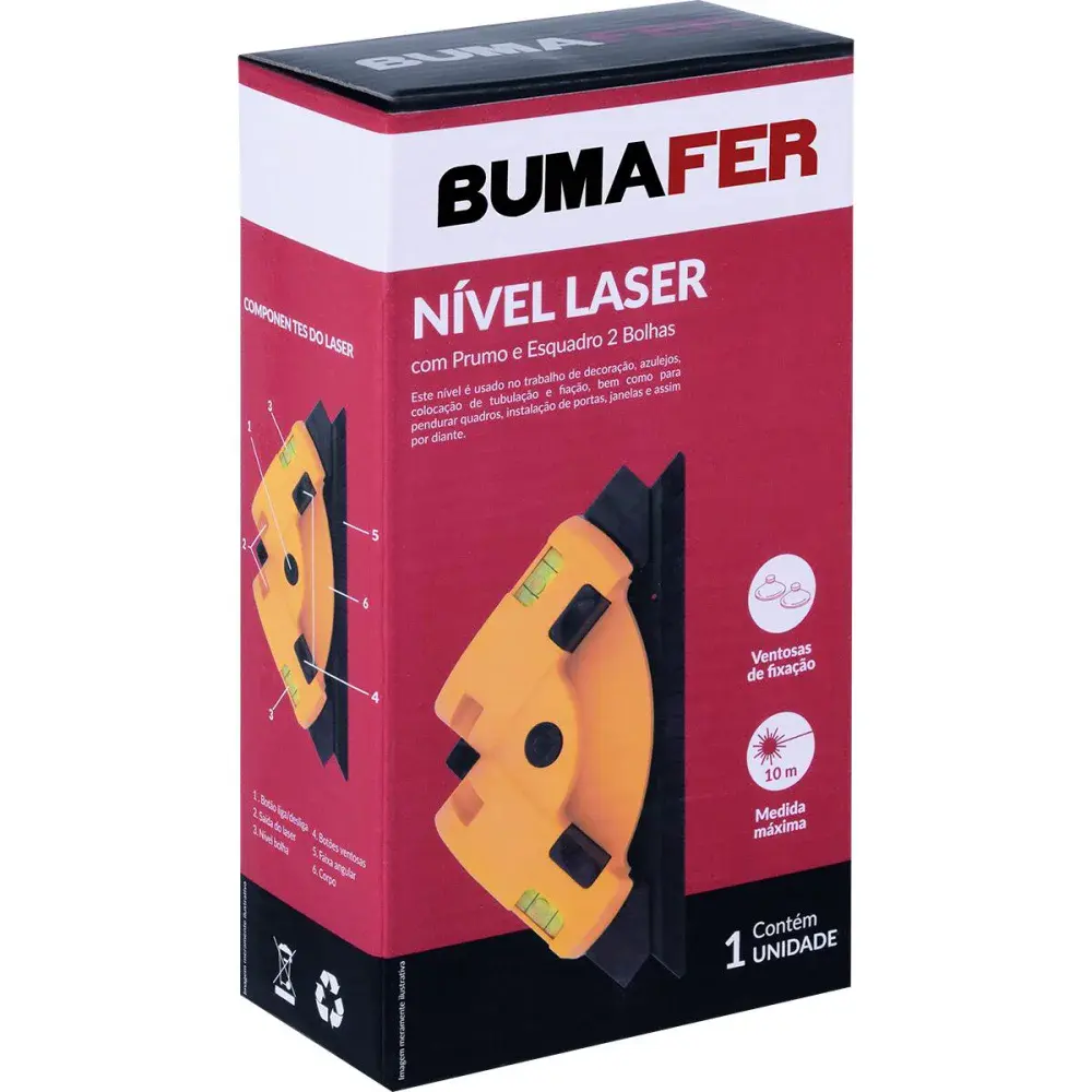 Nível laser com prumo e esquadro 2 bolhas 10M Bumafer — fotografia 5
