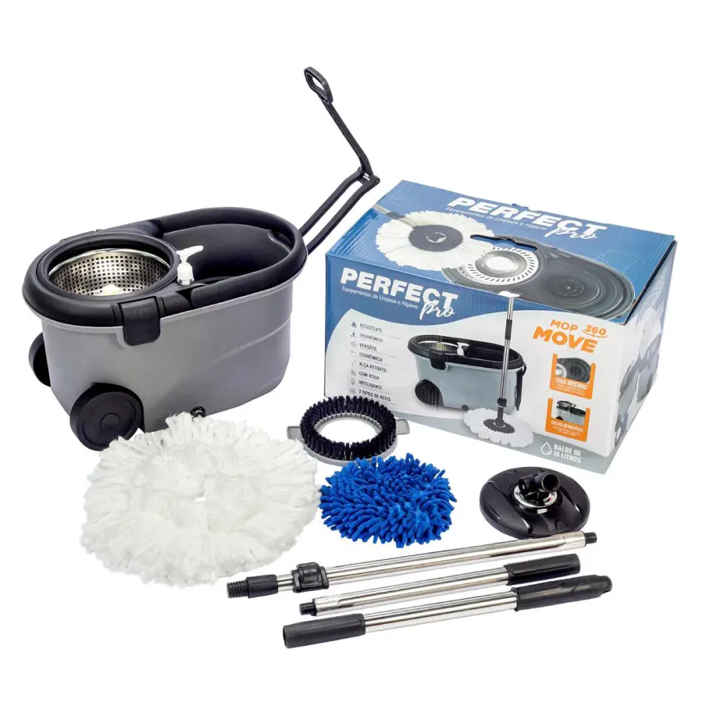 Balde mop move cabo extensível com 3 refis 8L Perfect