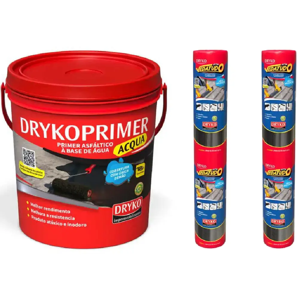Primer asfáltico 18 litros com 2 fita autoadesiva vedatudo Dryko