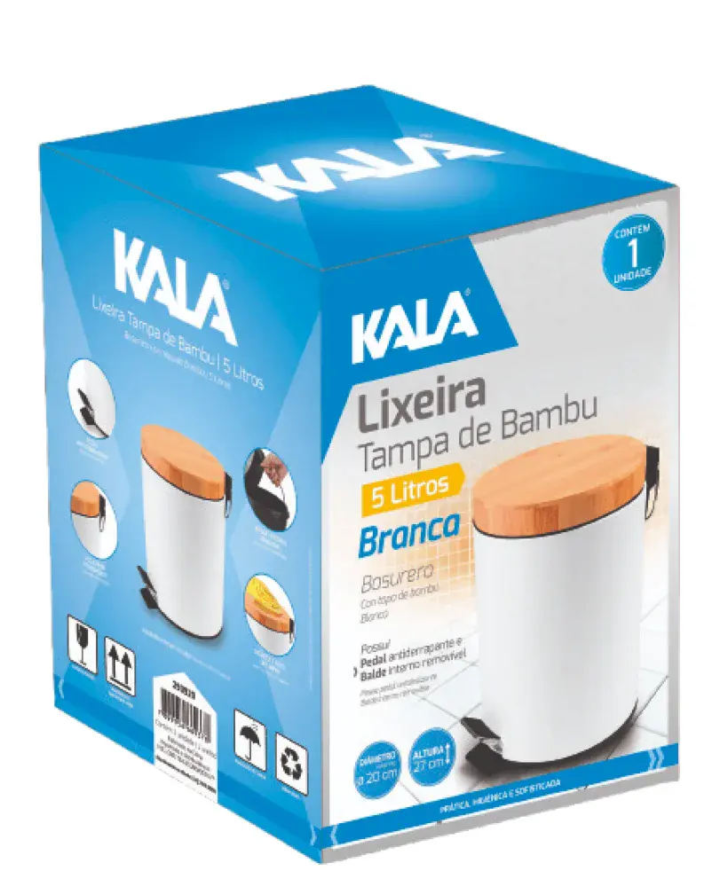 Lixeira tampa de bambu branca 5L Kala — fotografia 4