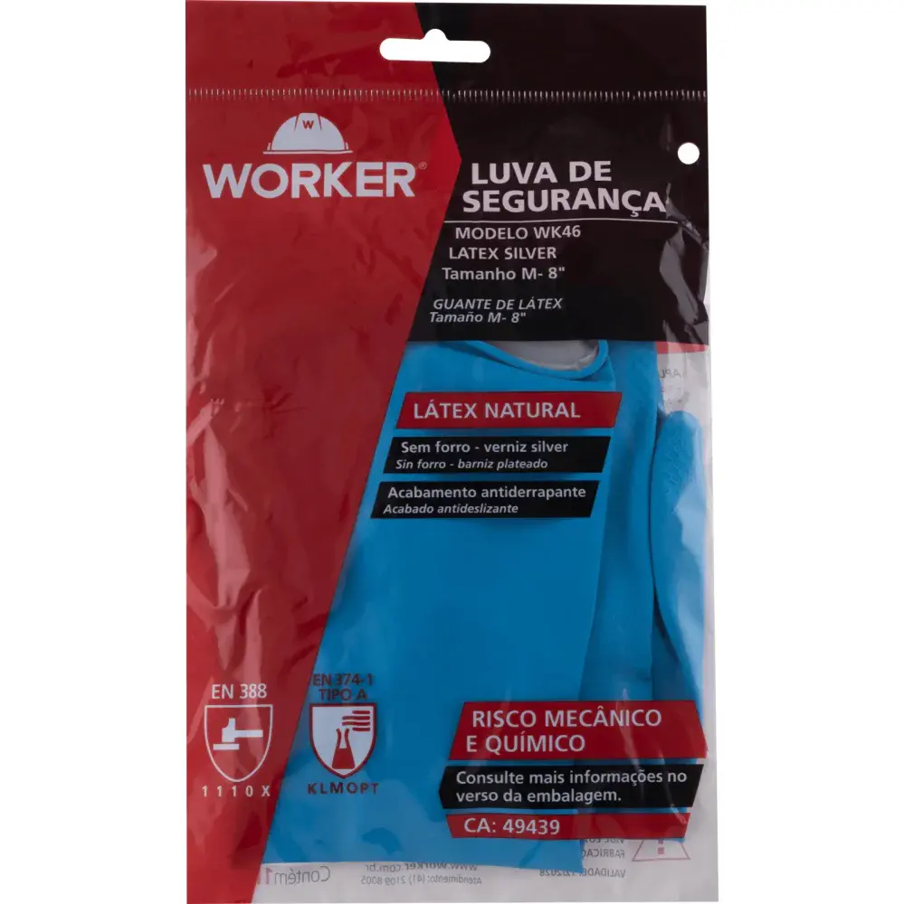 Luva de látex WK46 silver 8 azul Worker — fotografia 6