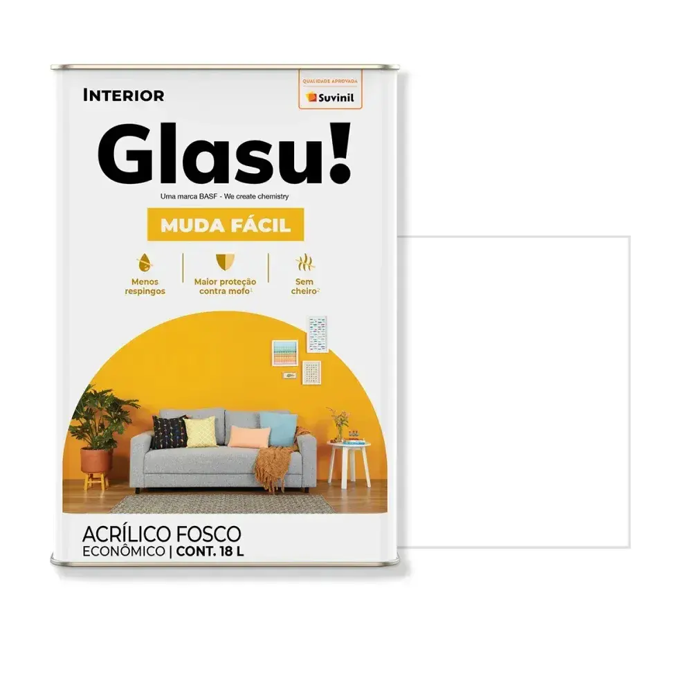 Tinta acrílica muda fácil fosco branco 18L glasu Suvinil Glasu! — fotografia 2