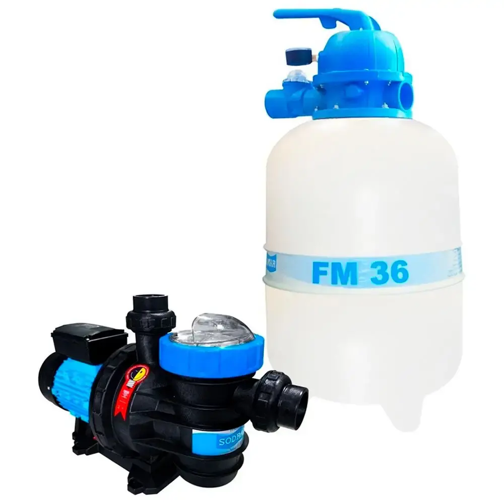 Kit filtro FM36 e bomba 1/3CV piscina 40 mil litros sodramar Filter