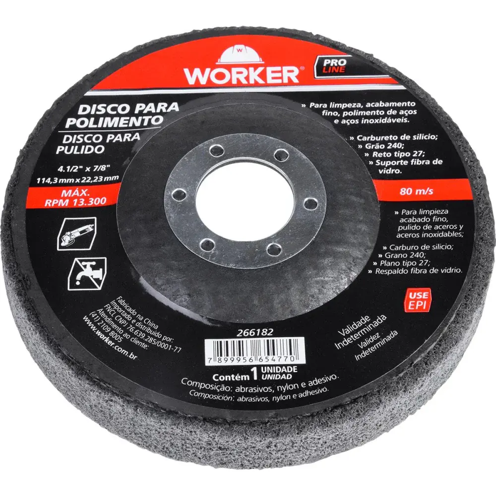 Disco para polimento 4.1/2"X7/8" grão 240 Worker — fotografia 3