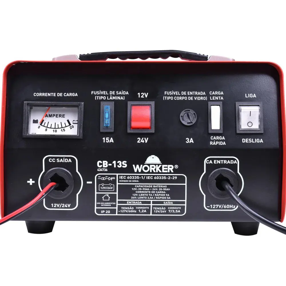 Carregador de bateria vermelho e preto CB13S 127V Worker — fotografia 3
