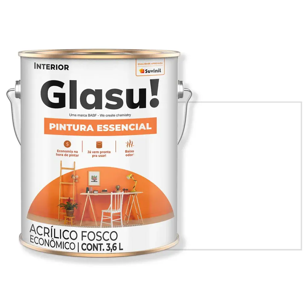 Tinta acrílica essencial fosco branco 3,6L glasu Suvinil Glasu!