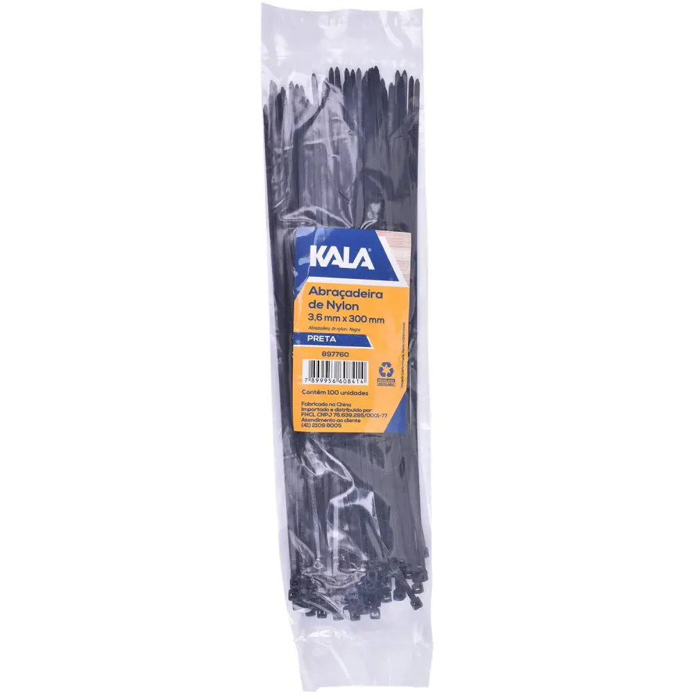 Abraçadeira nylon 3,6MM x 300MM preta 100 peç Kala