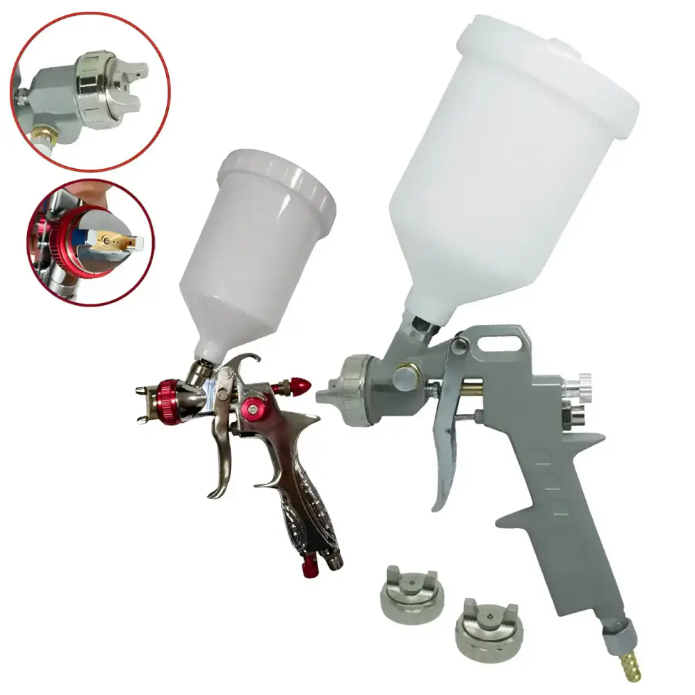 Kit 2 pistolas de pintura gravidade bico 1.8, 1.5, 1.3 e 1.2MM 600ML Evald
