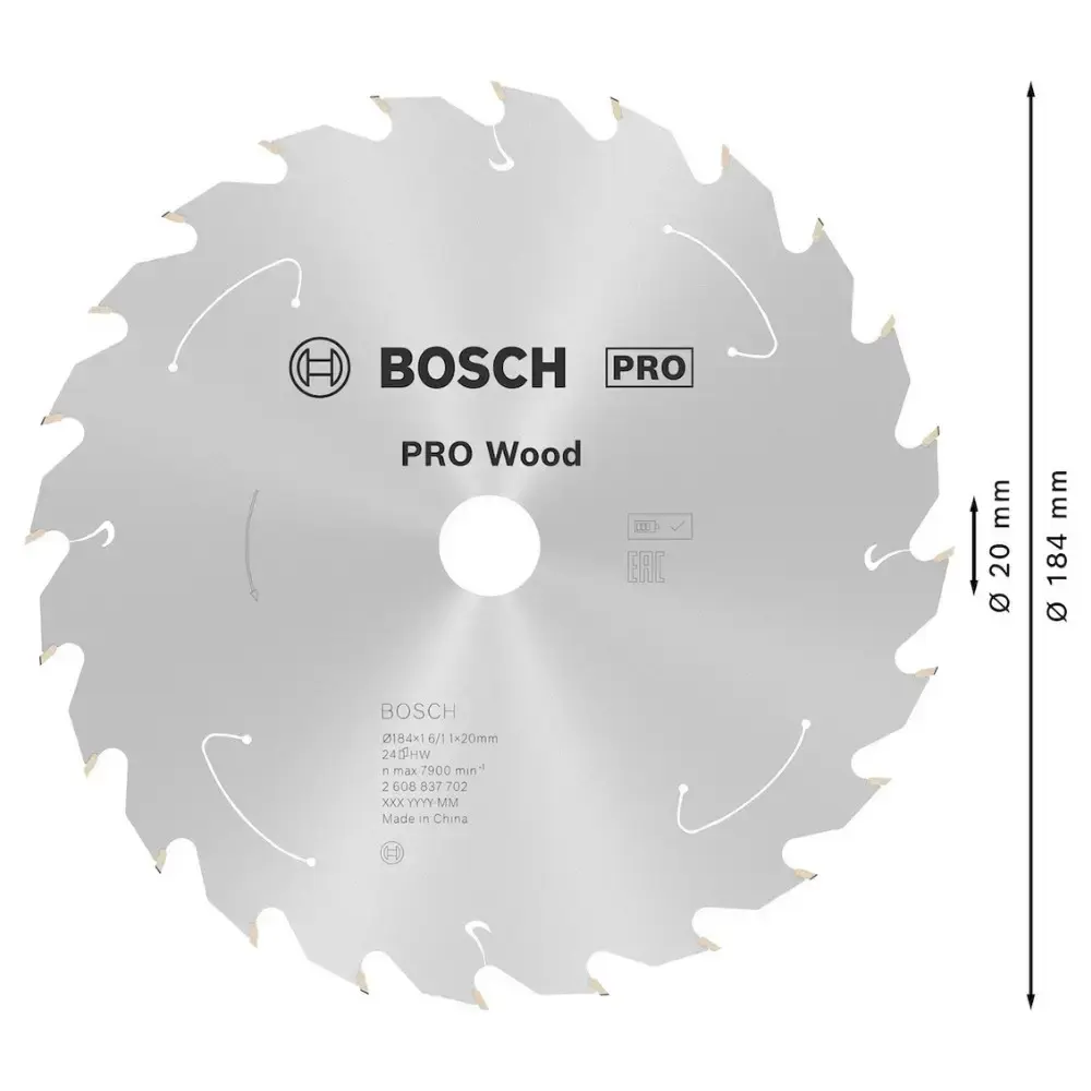 Disco de serra circular PRO wood cordless 184X20MM 24 dentes Bosch — fotografia 3