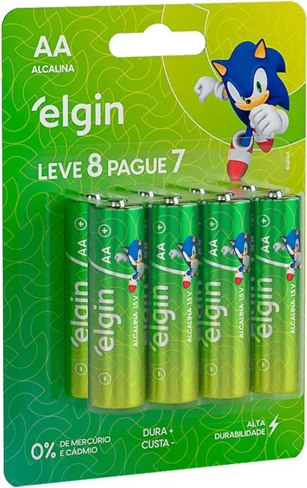 Pilha alcalina aa com 8 unidades Elgin