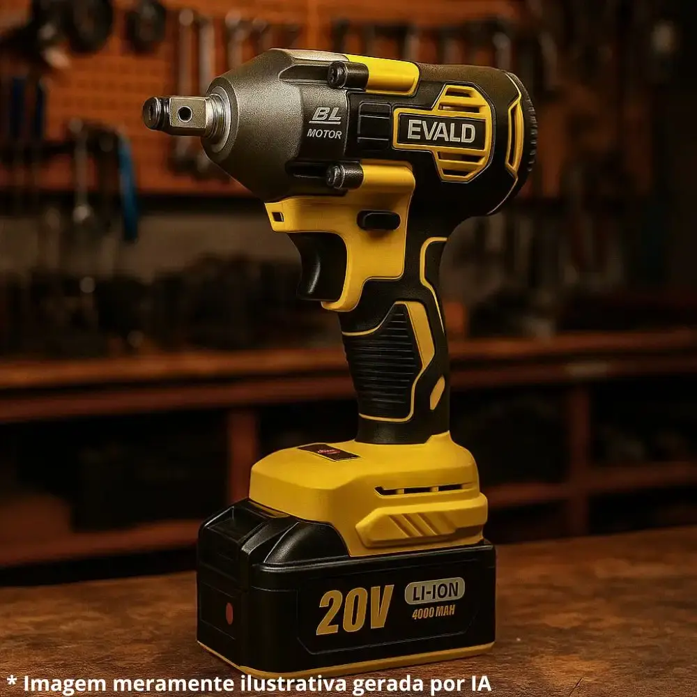 Chave de impacto 1/2 POL 20V brushless 2 baterias, maleta e kit 5 soquetes EV-7600S Evald — fotografia 3