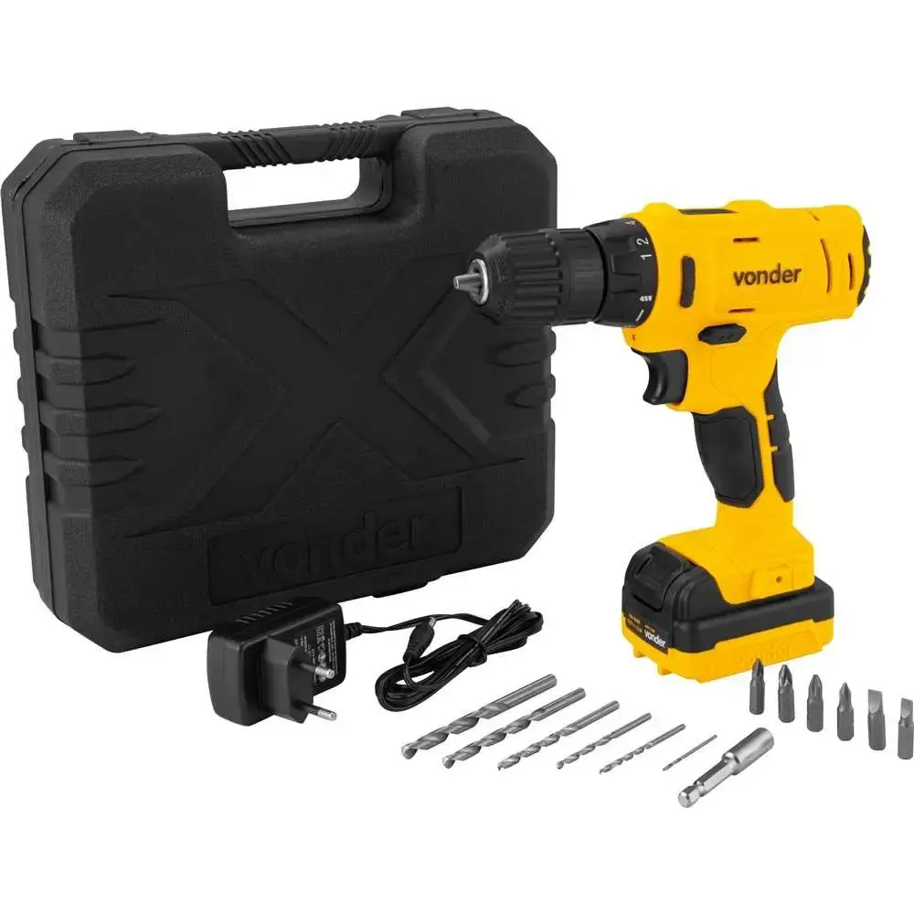Parafusadeira furadeira 12V com carregador bivolt maleta e acessórios PFV120 Vonder — fotografia de referência