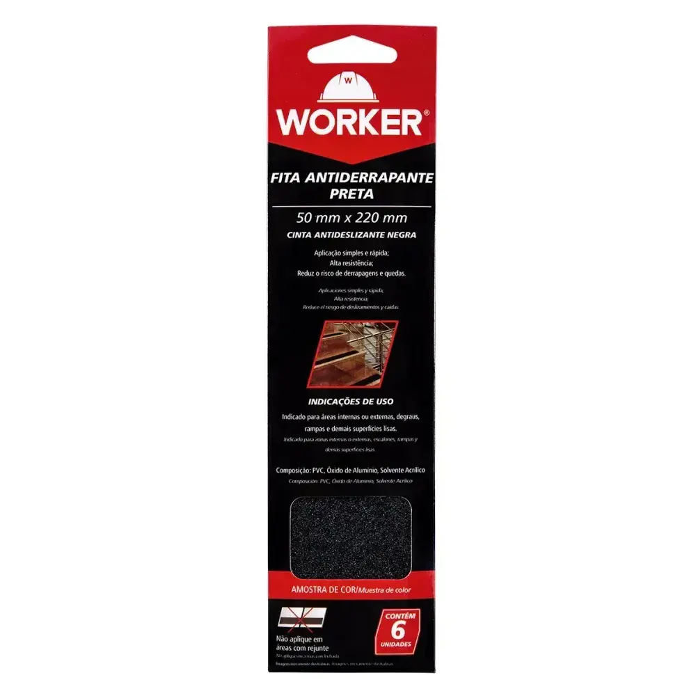 Fitas antiderrapante 50MM x 220MM preta 6 peç Worker — fotografia 7