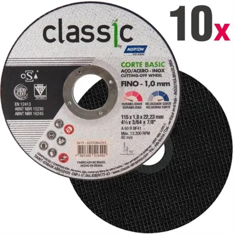 Disco de Corte 4.1/2 POL x 1.0 MM Aço Inox Classic Corte Basic Kit 10 Peças NORTON — fotografia de referência
