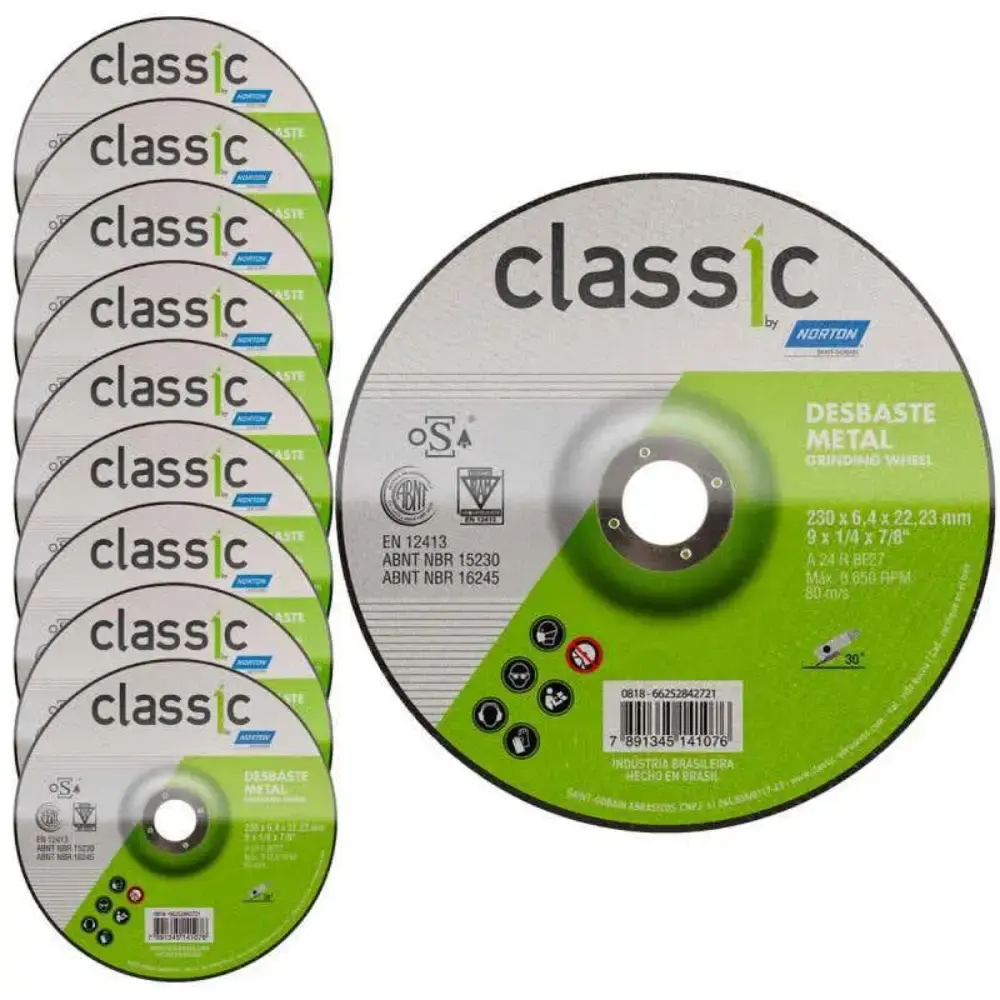 Disco de Desbaste Metal 9 POL x 6.4 MM Furo 7/8 POL Classic Kit 10 Peças NORTON — fotografia de referência